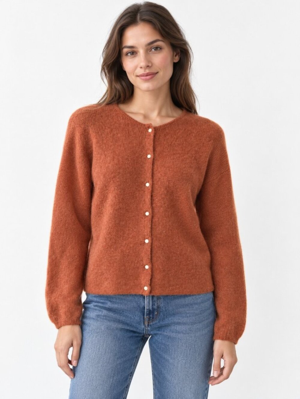 Sezane Women's Estimated M Rust Orange Button Front Knit Cardigan Sweater